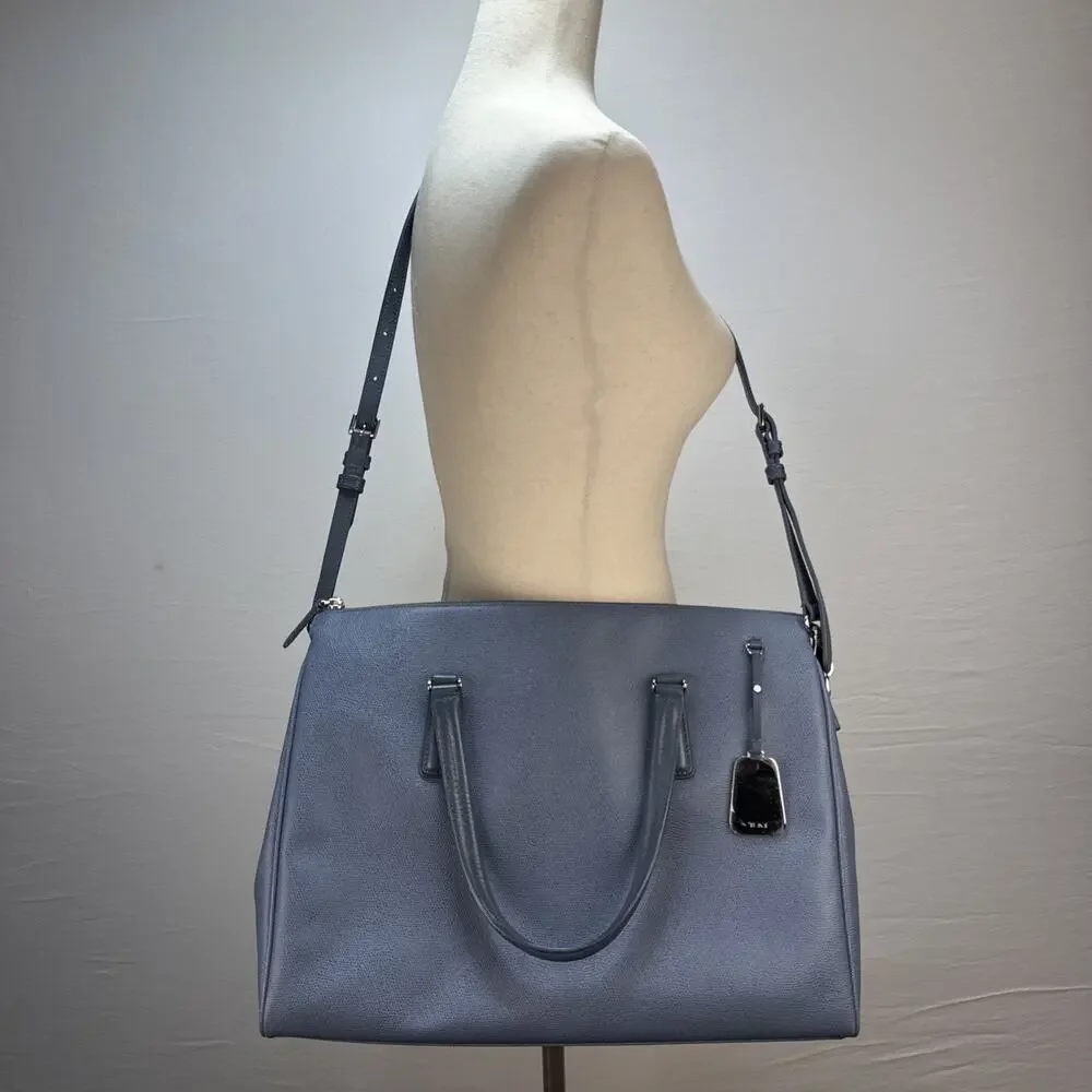 Tumi Sinclair Elaine Commuter‎ Brief Tote Bag Cornflower Blue Leather Crossbody